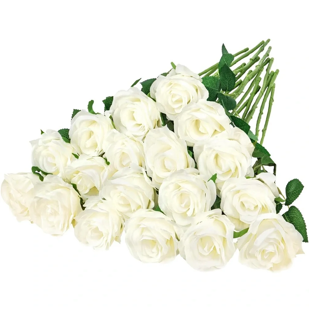 White Faux Rose Bundle - Elegant Artificial Roses for Home Decor